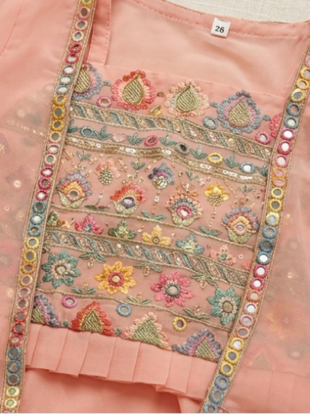 Ethnic Indian Wear Girls' Pink Tiered Tulle Dress with Embellished Jacket